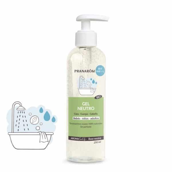 El gel neutro de ducha BIO limpia la piel y el cabello con suavidad. Se puede utilizar solo o personalizar, añadiendo aceites esenciales y/o vegetales