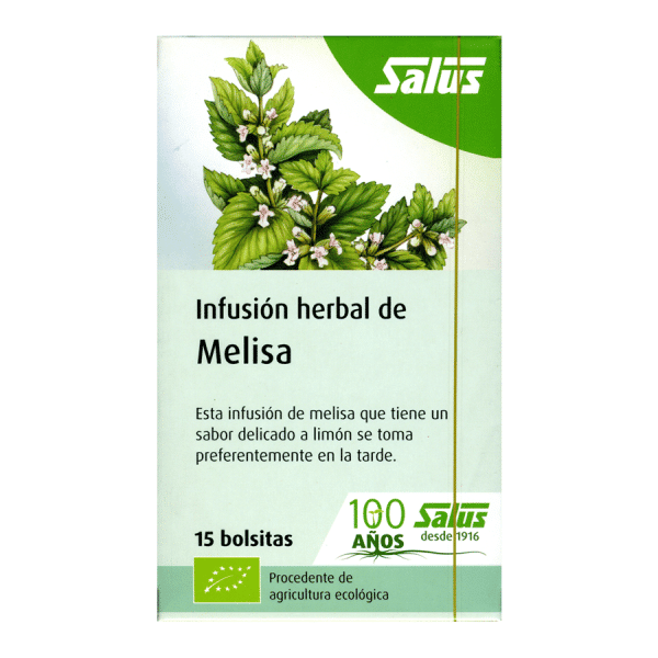 La infusión contiene hojas de melisa procedentes de agricultura ecológica, es relajante, beneficiosa para el insomnio y antidepresiva.